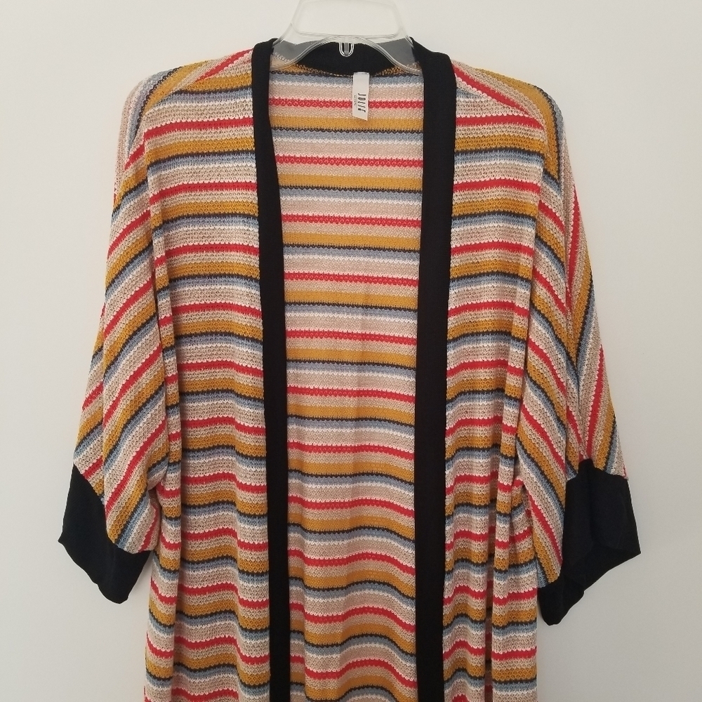 Long line Tunic Cardigan Neutrals with BlackTrim - Picture 2 of 5